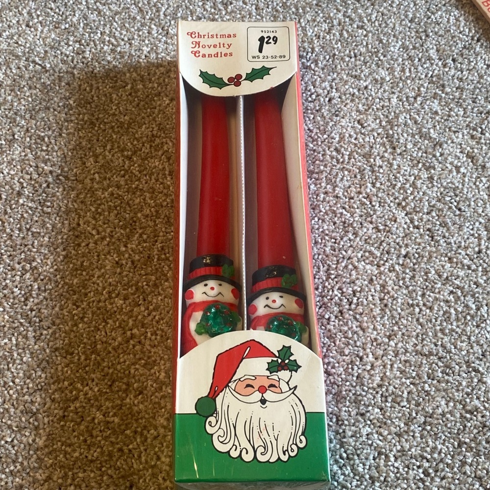 Vintage 1989 Christmas Snowman Taper Candles Set of 2 Red 10‎ Inch NIB YDC